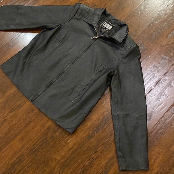 Vintage CLIO Leather Black 100% Leather Coat Women’s Size 8 - Picture 7 of 15